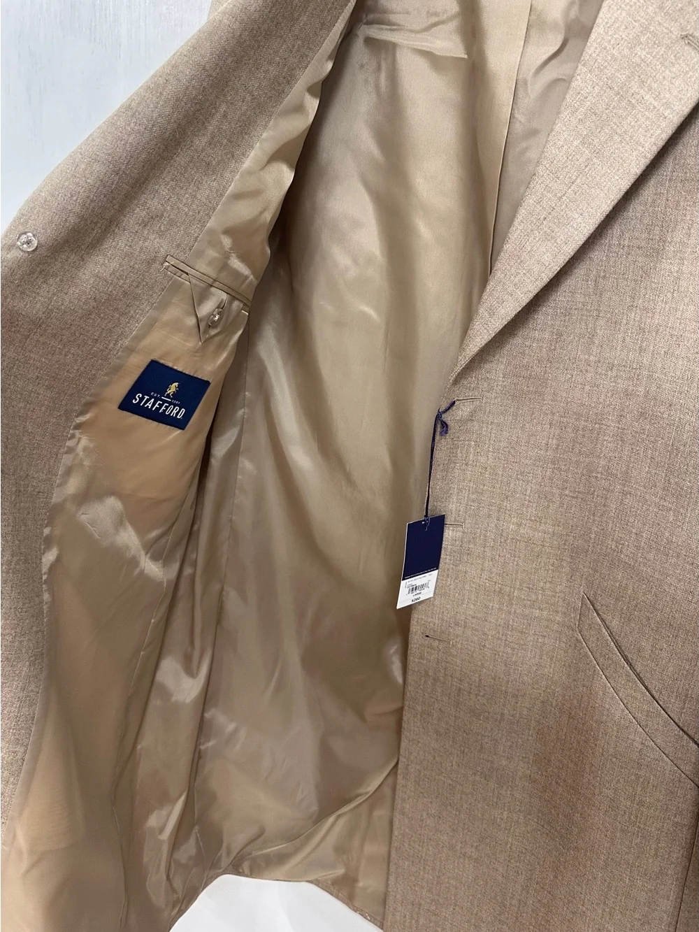 NWT Stafford Mens Sz XXL 100% Wool Oatmeal Beige Long Coat Fully Lined $260